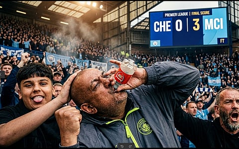 City fan mimed drinking Arsenal tears at Stamford Bridge
