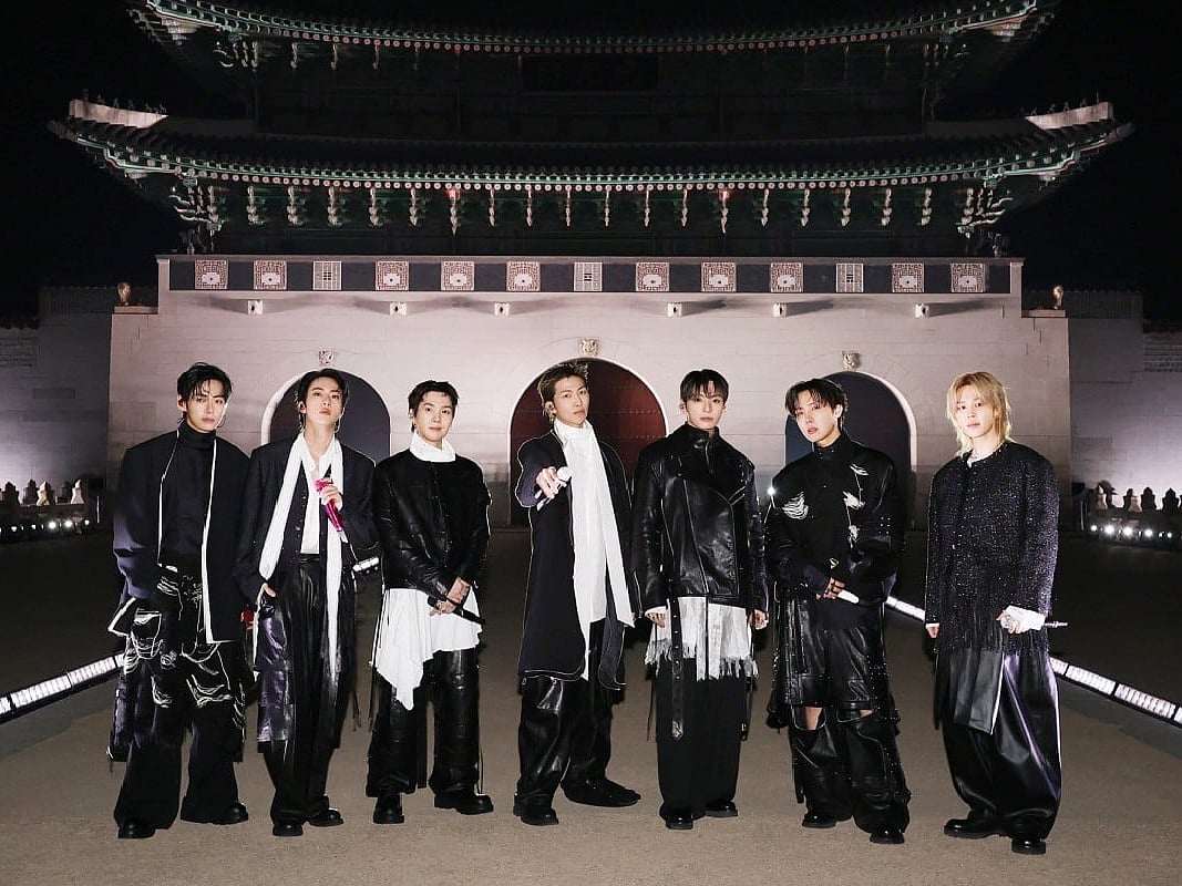 BTS posing for their concert at Gwanghwamun Square in Seoul.
