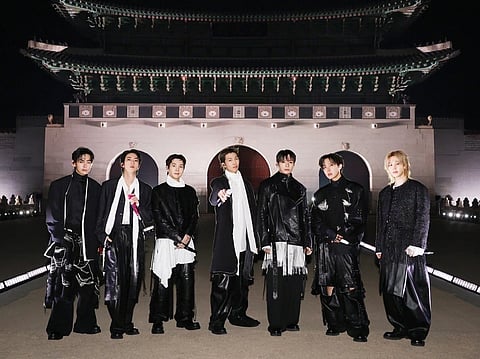 BTS posing for their concert at Gwanghwamun Square in Seoul.