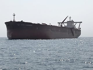 A photo of the supertanker Agios Fanourios I, classified as a very large crude carrier (VLCC) IMO 9759824.