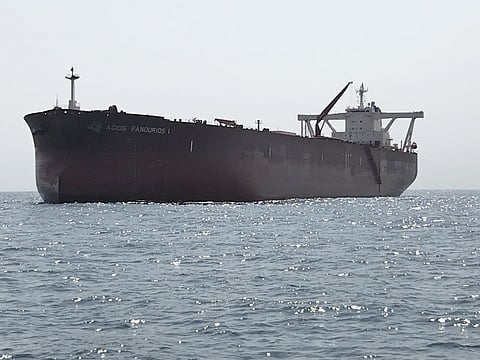 A photo of the supertanker Agios Fanourios I, classified as a very large crude carrier (VLCC) IMO 9759824.