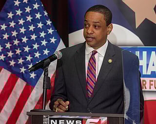 FILE - Democratic candidate for Governor of Virginia Lt. Gov. Justin Fairfax answers a question during a debate held in Bristol, Va., on Thursday, May 6, 2021. (David Crigger/Bristol Herald Courier via AP, File)