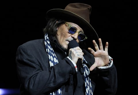 US actor Johnny Depp promotes the upcoming film "Ebenezer: A Christmas Carol" during the Paramount Pictures presentation at CinemaCon at The Colosseum at Caesars Palace on April 16, 2026 in Las Vegas, Nevada.