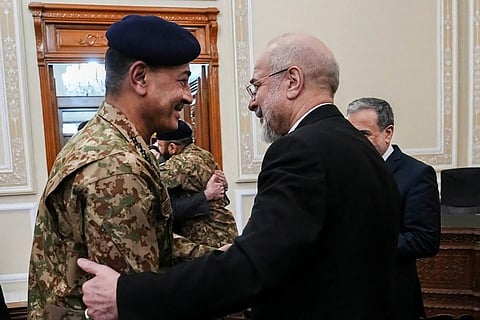 Pakistan’s Chief of Defence Forces Field Marshal Asim Munir meets in Tehran Mohammad Bagher Ghalibaf — a former Revolutionary Guards commander now at the forefront of Iran’s diplomacy as clerical rule fades.