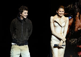 Timothée Chalamet and Zendaya promote the upcoming film "Dune: Part Three" at the Warner Bros.