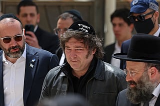 Argentina's President Javier Milei (C) visits the Western Wall in the old city of Jerusalem on April 19, 2026.