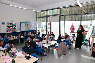 Students return to GEMS Metropole School in Motor City, Dubai, as campuses reopen across the UAE for in-person learning following weeks of remote education. 
