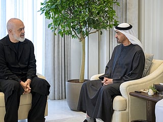 HH Sheikh Mohamed bin Zayed Al Nahyan, President of the United Arab Emirates (R), meets with HE Edi Rama, Prime Minister of Albania (L).