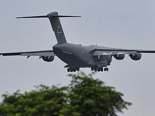 A US Air Force Boeing C-17 Globemaster III transport aircraft prepares to land at Nur Khan airbase, ahead of second round of negotiations between the US and Iran, in Rawalpindi, Pakistan, Monday, April 20, 2026. 