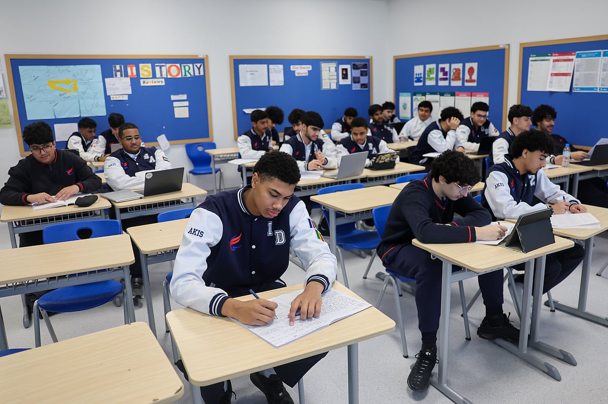 Students at Al Khaleej International School in Dubai on Monday, April 20 as Schools across the UAE welcome students back for face-to-face learning. 