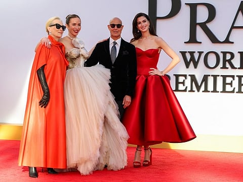 US actress Meryl Streep, British actress Emily Blunt, US actor Stanley Tucci and US actress Anne Hathaway attend the world premiere of "The Devil Wears Prada 2" at Lincoln Center in New York City, on April 20, 2026.