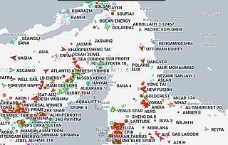Commercial ships traffic in the Hormuz Strait as of 2.29am Gulf Standard Time, April 22, 2026.
