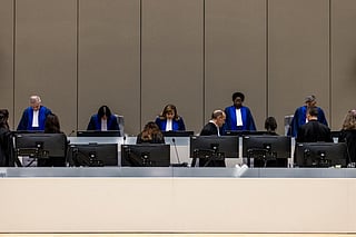 Judges of the ICC Appeals Chamber at the delivery of the judgment on jurisdiction in the Duterte case