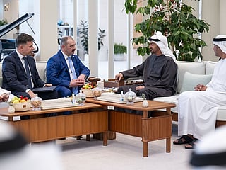 UAE President His Highness Sheikh Mohamed bin Zayed Al Nahyan meets Viktor Lukashenko, Special Envoy of the Belarusian President, who conveyed to him the greetings of Alexander Lukashenko, President of the Republic of Belarus.