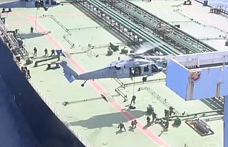 US troops board M/T Majestic X "stateless" crude tanker reportedly carrying Iranian oil in the Indian Ocean.