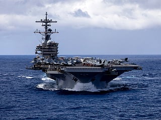 Nimitz-class aircraft carrier USS George H.W. Bush (CVN 77) sails in the Indian Ocean in the US Central Command area of responsibility, on Thursday, April 23, 2026.