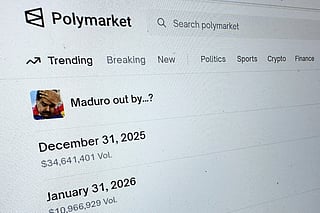 FILE - The Polymarket prediction market website is displayed on a computer screen, Jan. 11, 2026, in New York.
