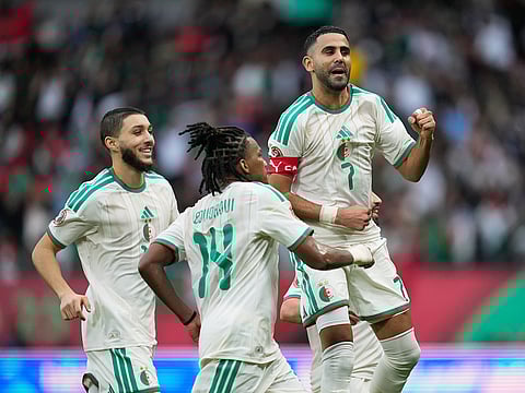 File photo: Algeria's Riyad Mahrez celebrates after scoring his side's second goal during the Africa Cup of Nations group E soccer match between Algeria and Sudan in Rabat, Morocco, Wednesday, Dec. 24, 2025. 