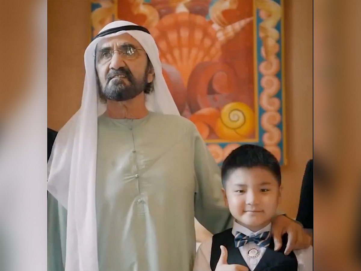Sheikh Mohammed meets young Roger Xie who sent heartfelt message