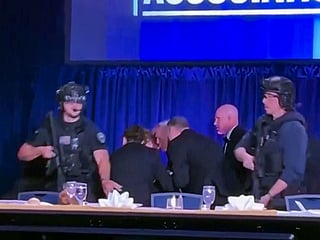 US President Donald Trump and First Lady Melania Trump rushed out of the White House Correspondents' Dinner after shots were reportedly fired at the event, in Washington, DC.