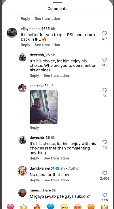 Warner's response for a comment on instagram can be seen here
