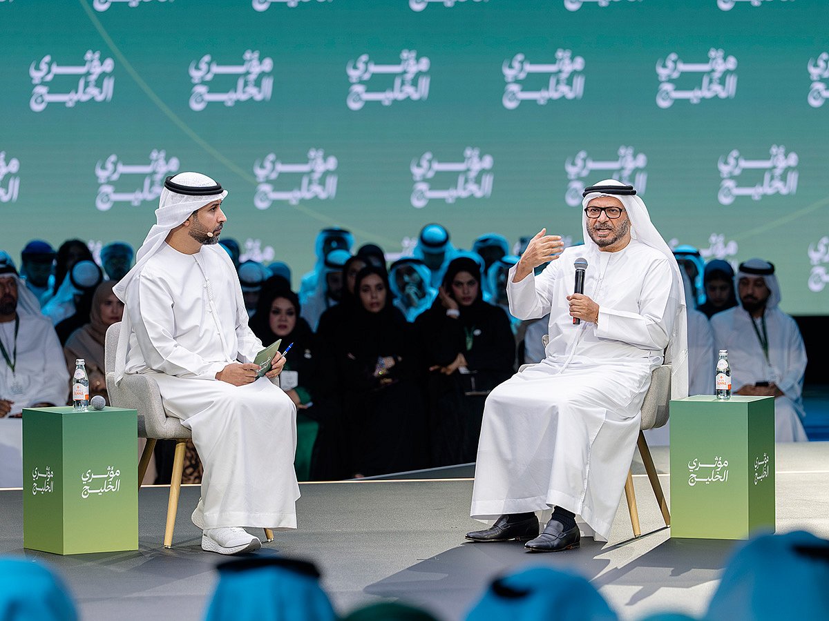 Dr. Anwar Gargash, Diplomatic Adviser to the UAE President (right) speaking at the Gulf Creators event.