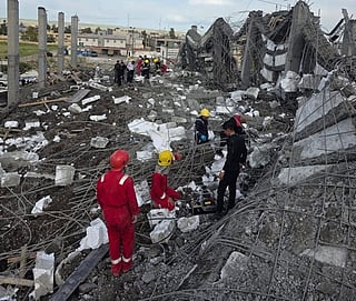 Civil defence teams rushed to the scene, managing to pull a number of workers from the rubble and recover the bodies of two workers