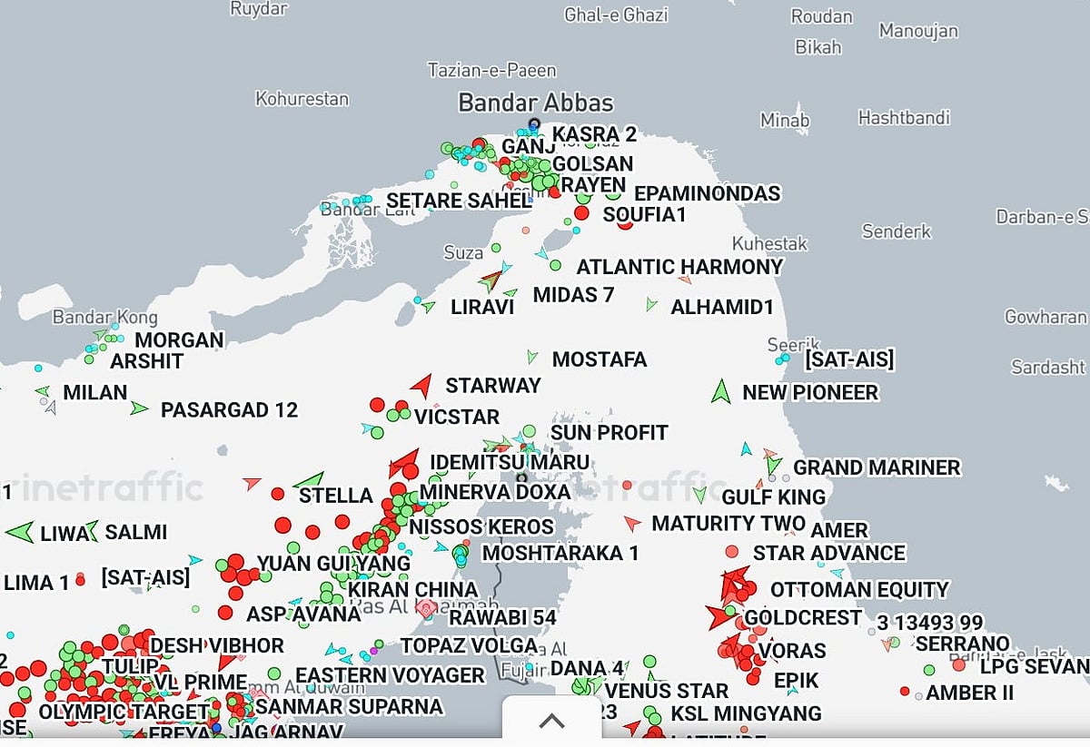 A screengrab taken from a data visualisation recording marine traffic on April 28, 2026 (2.30 am GMT).