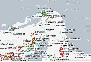 A screengrab taken from a data visualisation recording marine traffic on April 28, 2026 (2.30 am GMT).