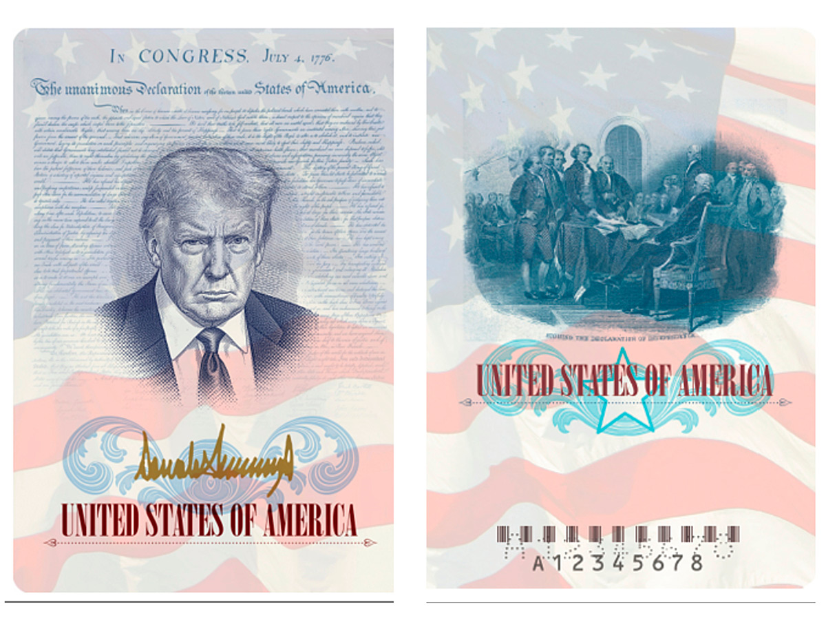 This rendering provided by the State Department shows an example of the limited release commemorative U.S. passports in honor of America's 250th birthday that the department is preparing.