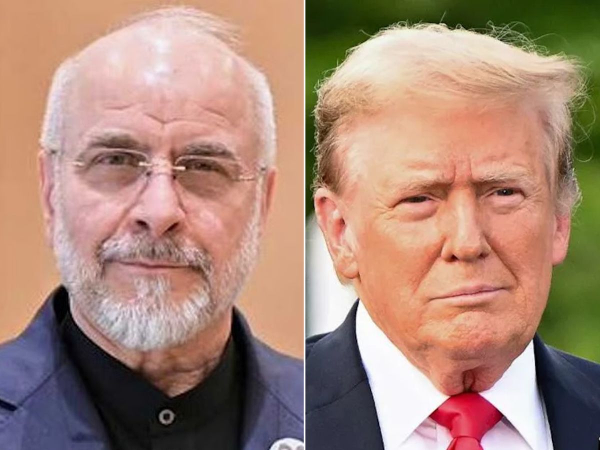 Iranian Parliament Speaker Mohammad Bagher Ghalibaf (left) and US President Donald Trump.