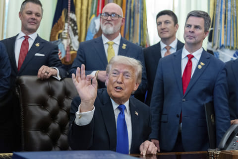 President Donald Trump speaks in the Oval Office of the White House, Thursday, April 30, 2026, in Washington. (AP Photo/Alex Brandon)