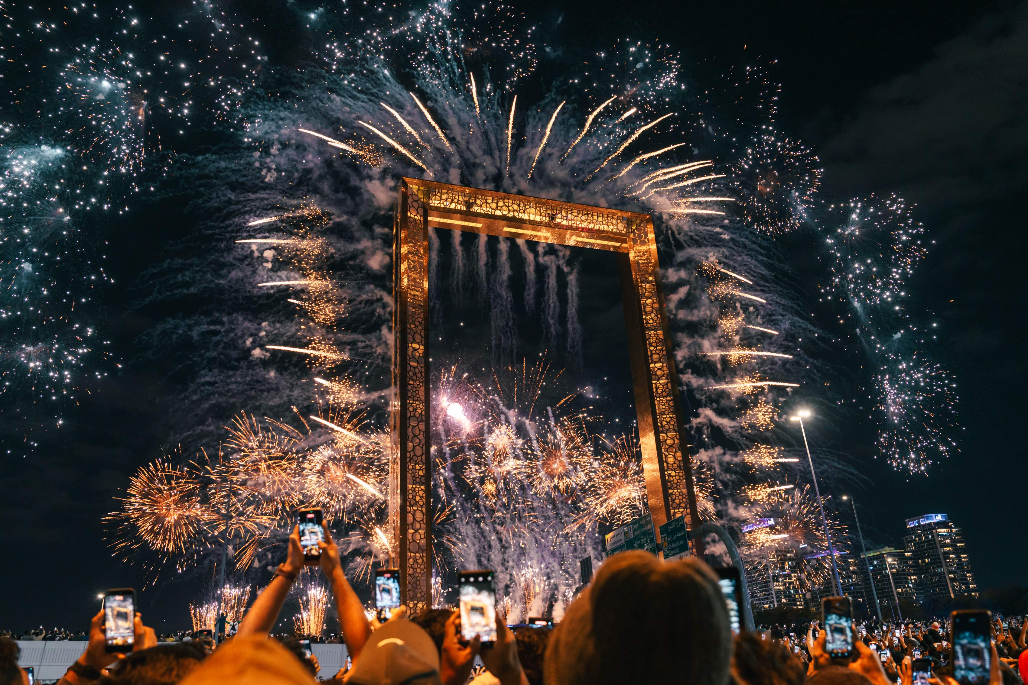 File photo of visitors enjoying a fireworks display at the Dubai Frame on the occasion of Eid Al Adha.