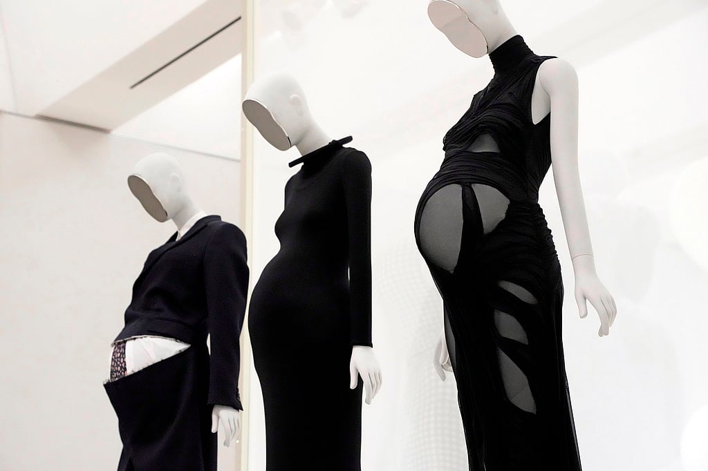 Designs in the "Pregnant Body" section are displayed at the Metropolitan Museum of Art's Costume Institute exhibition, "Costume Art," on Saturday, May 2, 2026, in New York.