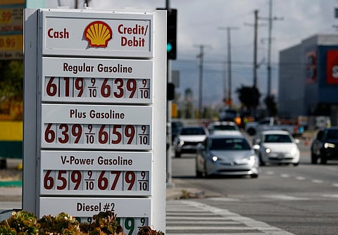 Gas prices over $6 a gallon are displayed at a Shell station on May 04, 2026 in Los Angeles, California.