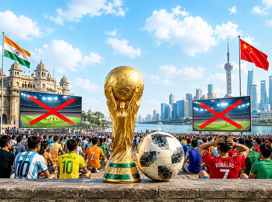 No broadcasting rights in India or China