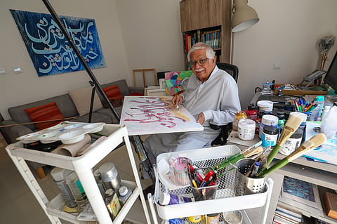 Pakistani artist Nazar has been painting since the 1960s, but it is only in retirement that the Dubai resident, now in his 80s and a UAE Golden Visa holder recognised for his artistic contributions, has fully devoted himself to blending cubism, pointillism and Quranic calligraphy in his work.
