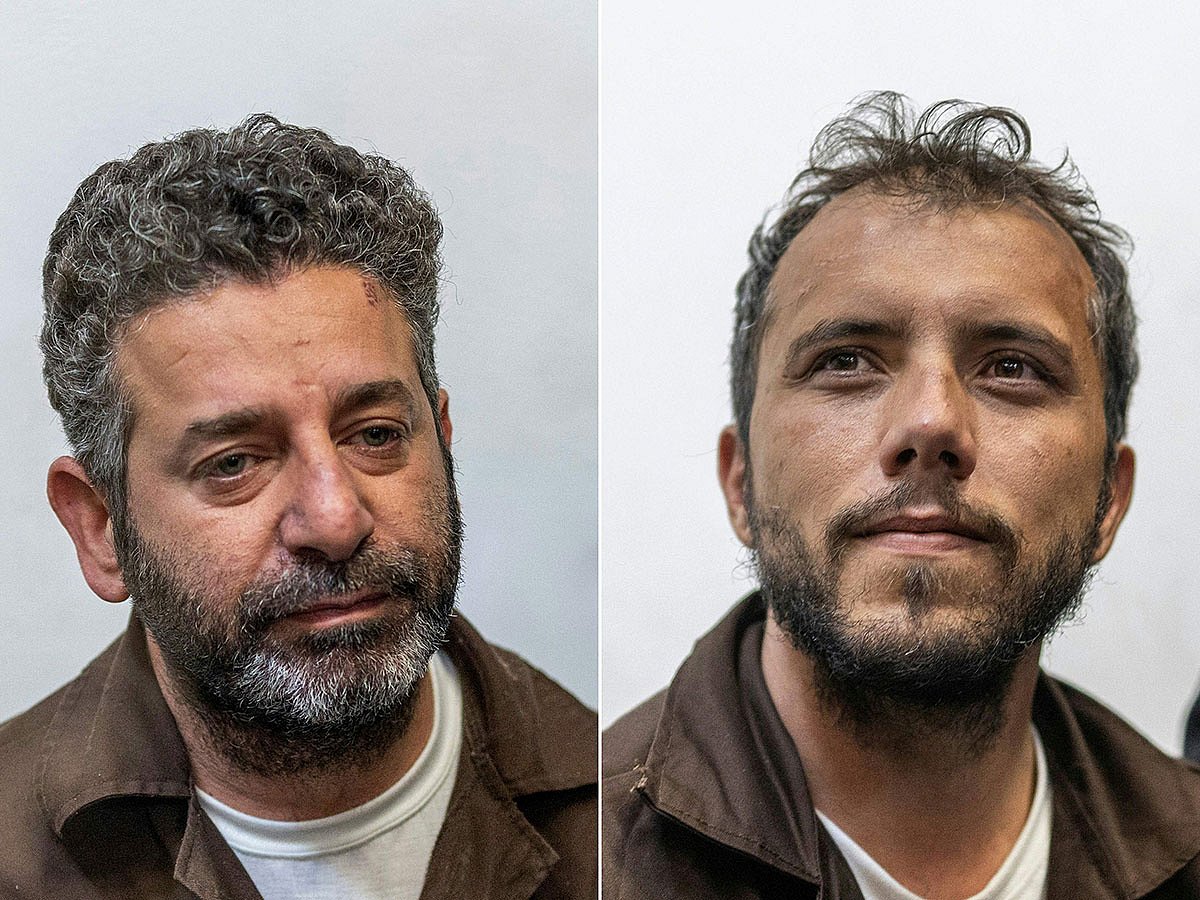 Spanish activist Saif Abu Keshek (L) and Brazil's activist Thiago Avila arriving in court, in the Israeli coastal city of Ashkelon