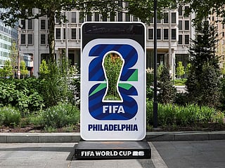 FIFA signage in Dilworth Park as Philadelphia prepares to host FIFA World Cup.