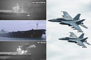 Three Iran-linked crude tankers attempting to breach the US naval blockade were stopped in the Gulf of Oman as US forces disabled them with strikes from F/A-18 Super Hornet jets before they could reach Iranian ports. US Navy aircraft fired precision munitions and cannon rounds to impair the vessels’ propulsion and steering systems, enforcing the maritime blockade.