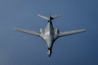 A US Air Force B-1B Lancer flies over the Middle East during a training mission, May 9, 2026