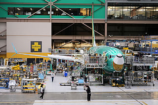 A Boeing aircraft assembly facility in the US. Boeing CEO Kelly Ortberg was among a large group of American CEOs who joined Trump during the president's trip to Beijing, seeking to sell products and services to China. 

