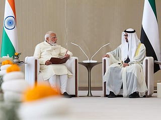 Prime Minister Narendra Modi with UAE President Mohamed bin Zayed Al Nahyan. (Photo: X/@narendramodi)