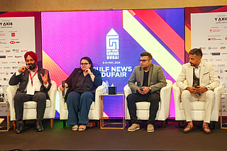 Gagandeep Singh, Business Development Leader, Y-Axis; Ritu Kelwani, Executive Director, Score Plus Education; Abheet Bharti, Co-Founder & CEO, GuideMe and Tejas Labhshetwar, Founder & CEO, Gyanberry during a panel discussion on the second day of Gulf News Edufair 2026 at the H Dubai Hotel