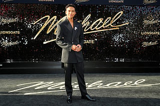 Jaafar Jackson arrives at the premiere of "Michael" on Monday, April 20, 2026, at the Dolby Theatre in Los Angeles.