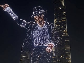 A screengrab of the video featuring the drone show tribute to Michael Jackson. 