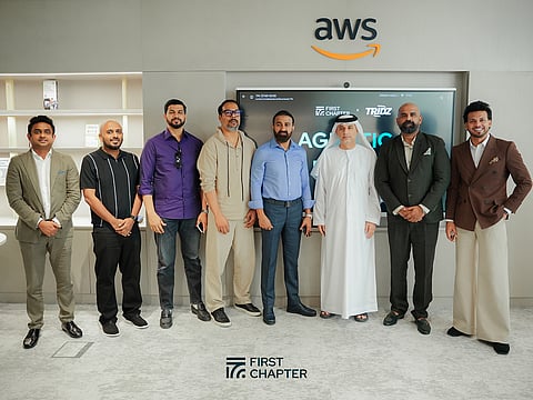 Abdulla Poyil, Chairman of Al Madina Group, marks the inauguration of the agentic portal at Dubai AI Campus alongside distinguished guests.