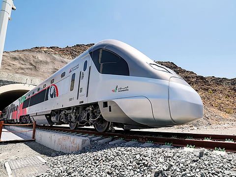 The Etihad Rail train at Al Bithnah Bridge in Fujairah