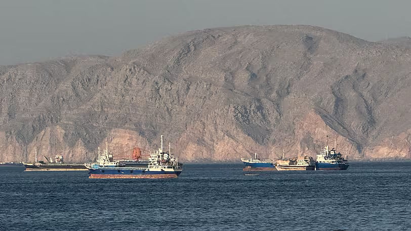 The Islamic Revolutionary Guard Corps (IRGC) Navy claimed on May 22 that 35 vessels transited the strait over a 24-hour period after obtaining Iranian “permission” and receiving Iranian “security” protection. Analysts say a renewed tanker traffic may reflect growing optimism around backchannel diplomacy as US President Donald Trump suggested progress in talks with Tehran and hinted that the conflict could de-escalate and oil prices could go down “very quickly.” File photo shows ships at Anchor in the Strait of Hormuz, off Oman's northern coast.