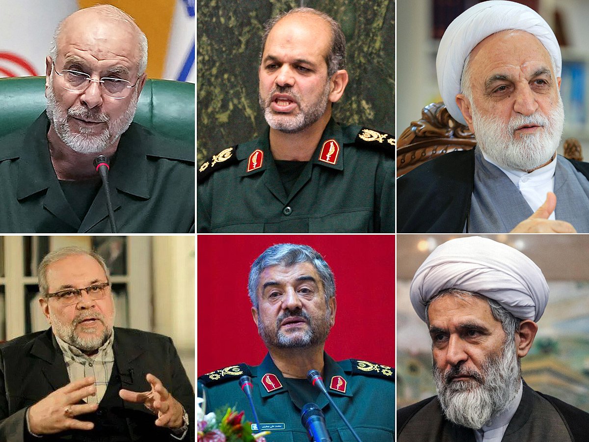 Mohammad-Bagher Ghalibaf, 64, Ahmad Vahidi, 67, Gholam-Hossein Mohseni-Ejei, 69, Hossein Taeb, 63, Mohammad Ali Jafari, 68 , Mohammad Bagher Zolghadr, 72